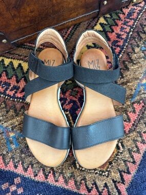Miz Mooz Black Leather & Elastic Strap Sandals